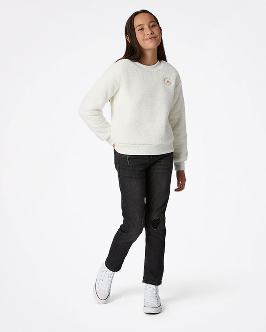 Girls' Converse Sherpa Crewneck Sweatshirts Beige | AU C536EK